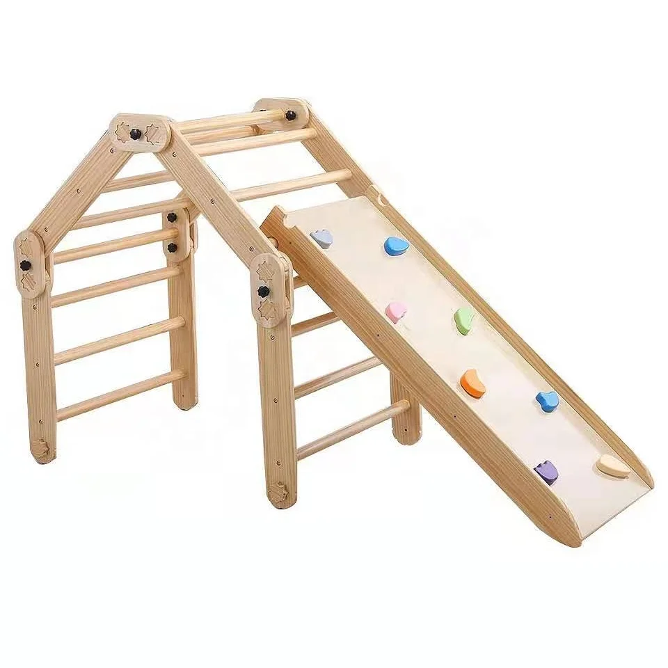 Montessori Climbing Triangle Toys Adjustable Angle Foldable Wooden Triangle Climber with Ramp for Toddlers Indoor Outdoor
