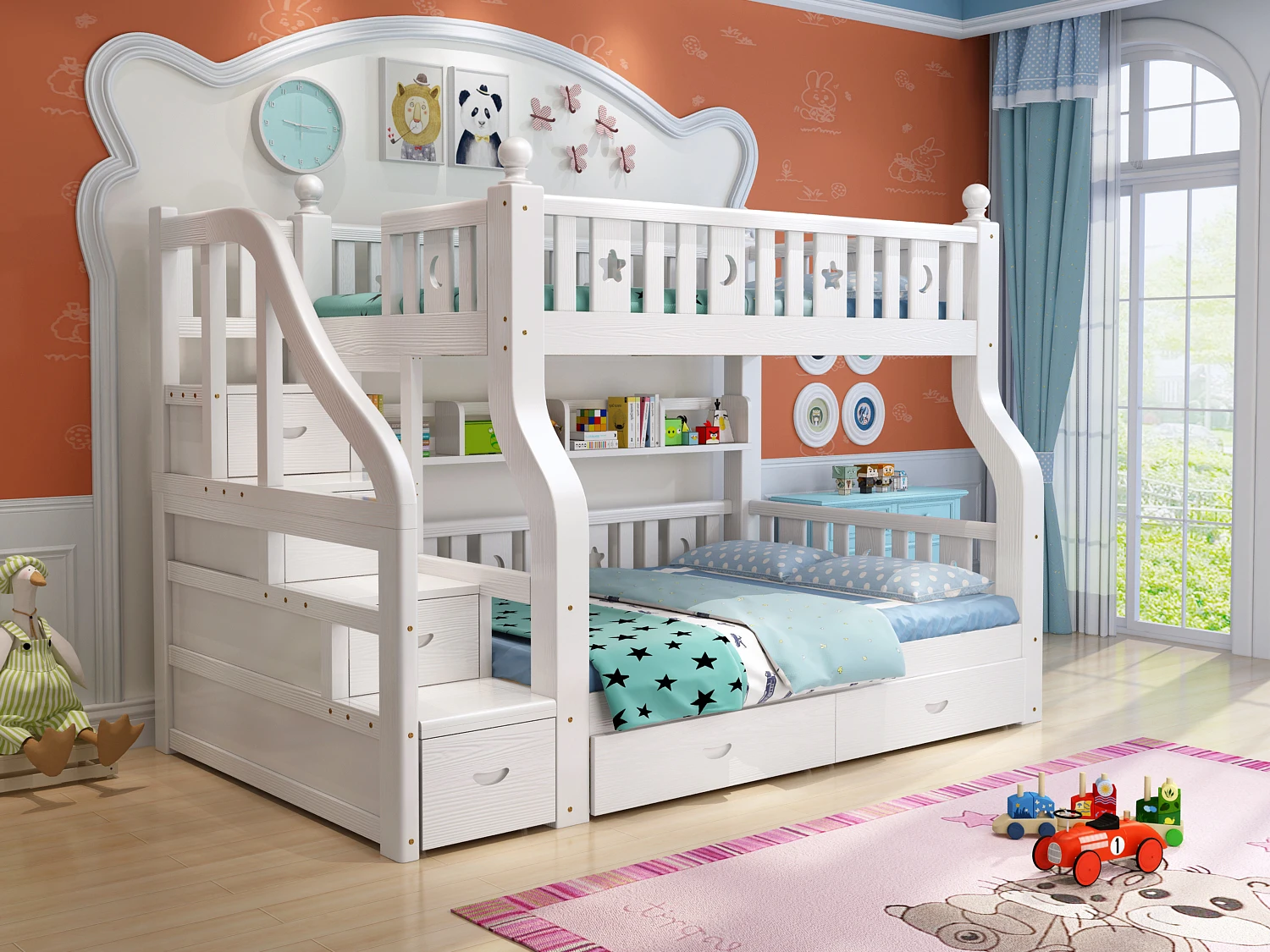 
Factory direct supply high quality simple multifunction kid bunk bed with ladder cabinet 