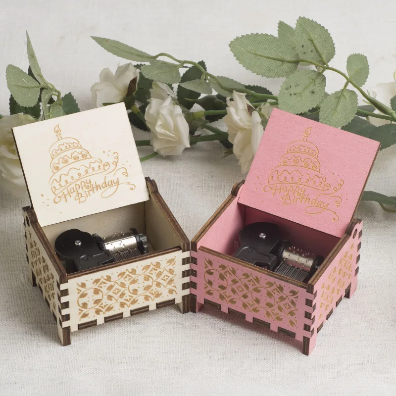 Wholesale 2021 Hot Sale Popular Gift Melody Hand Crank Laser Engraved Hand Crank Wooden Music Box