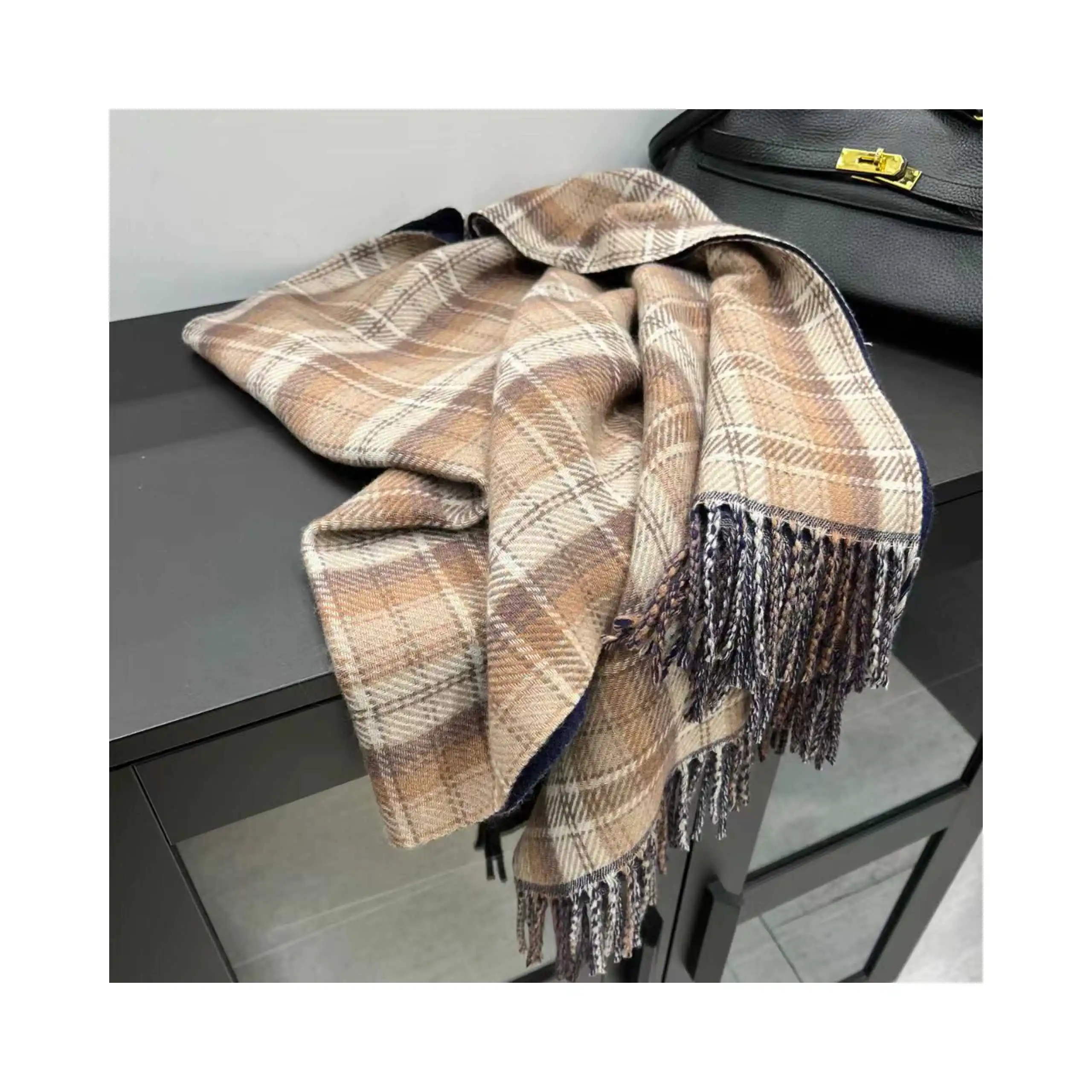 Крутой милый двухцветный однотонный двусторонний шарф женская зимняя шаль пальто модный