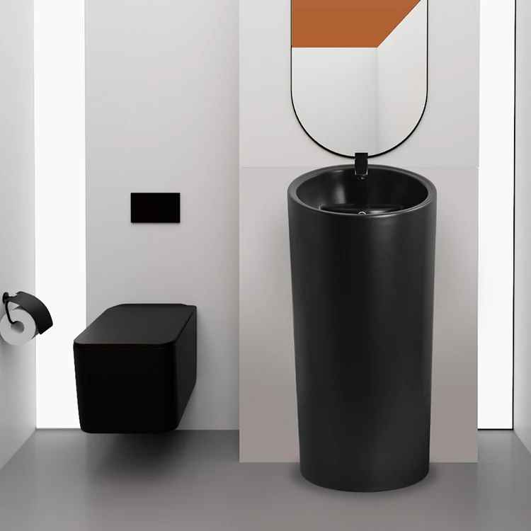 Hot sale bathroom pedestal basin modern matt black freestanding basin