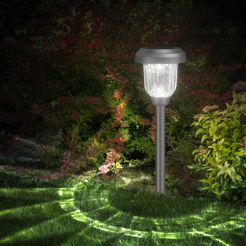 Outdoor Solar Garden Lights with Stainless Steel Body Solar Pathway Light Waterproof Solar Panel for Landscape Courtyard Use