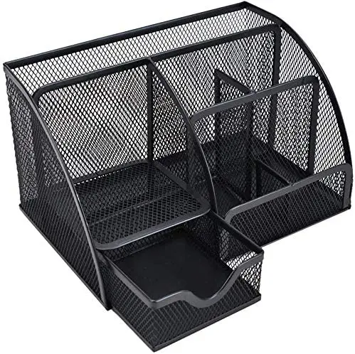Office Supply Caddy Sturdy Metal Mesh Desk Accessories Storage Box Metal Mesh Storage Holders Racks
