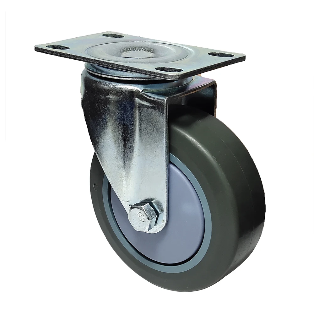 SQ Castor Swivel Plate Caster with Brake Grey TPR Casters for Racks 3 4 5 inch