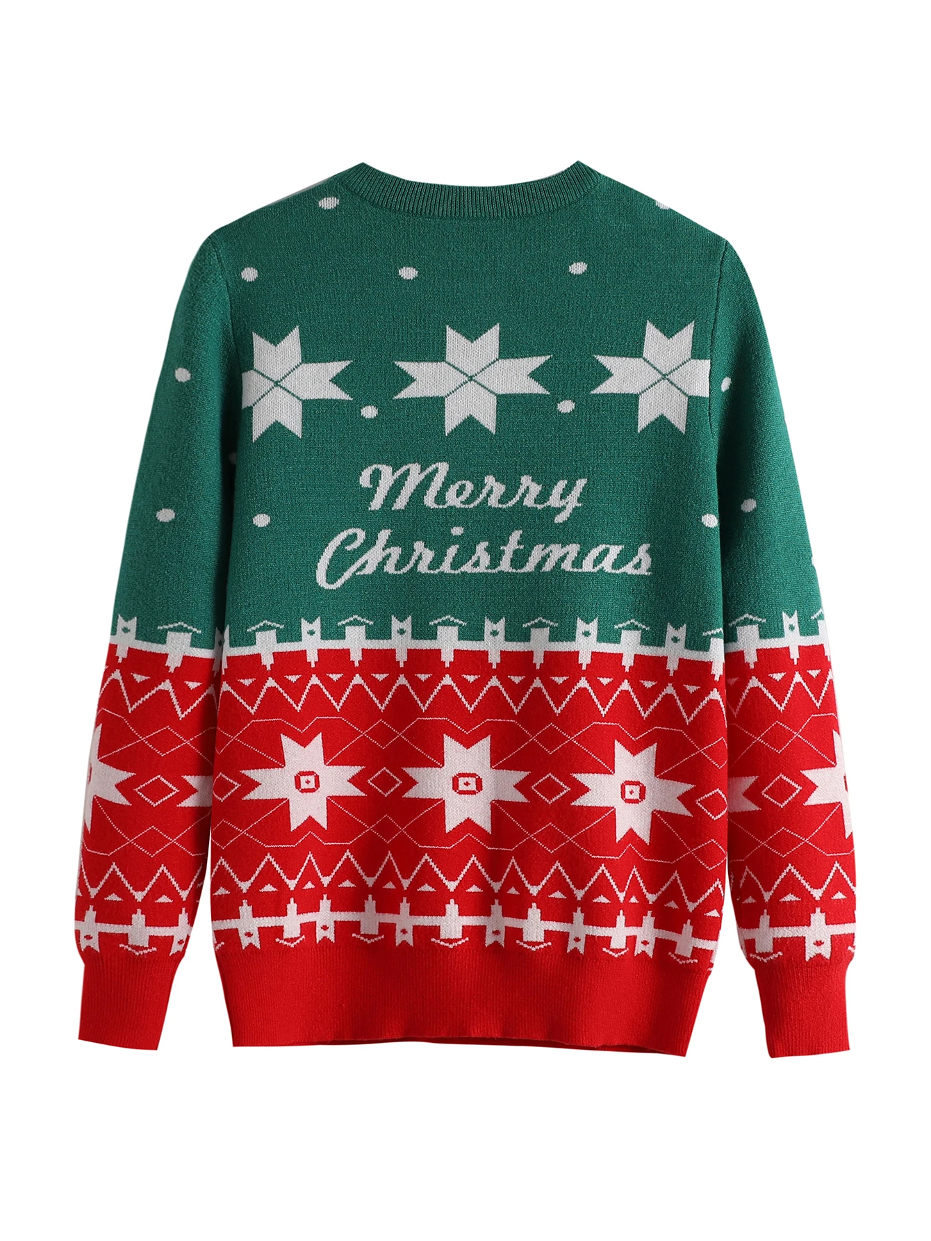 manufacturer OEM  Merry Christmas jacquard knitted sweater snowflakes long sleeves cable pullover
