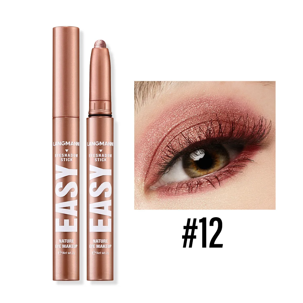 LANGMANNI 12 color eye shadow stick Pearl matte finish eye shadow pen Glitter Waterproof Lasting Shimmer Eyeshadow Eye Makeup