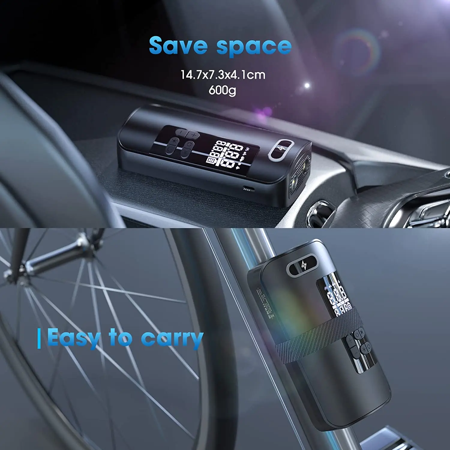 Portable mini design 7.4V car wheel air pump digital car car tire inflator