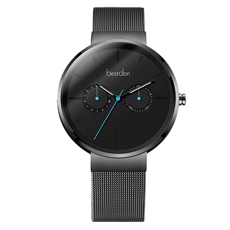 Trendy two eyes minimalist watch mesh japan movement quartz watch sr626sw mens watches