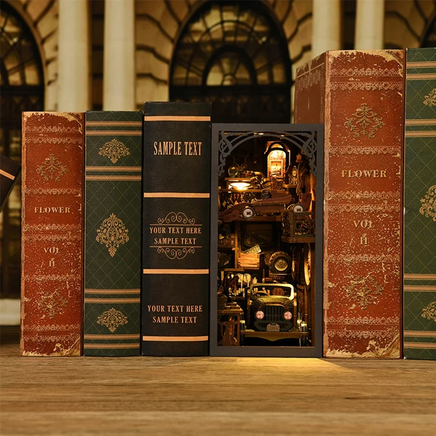 Book Nook Kit 3d Wooden Puzzle Bookend Diy House Booknook Shelf Insert Car Players Series Booknook