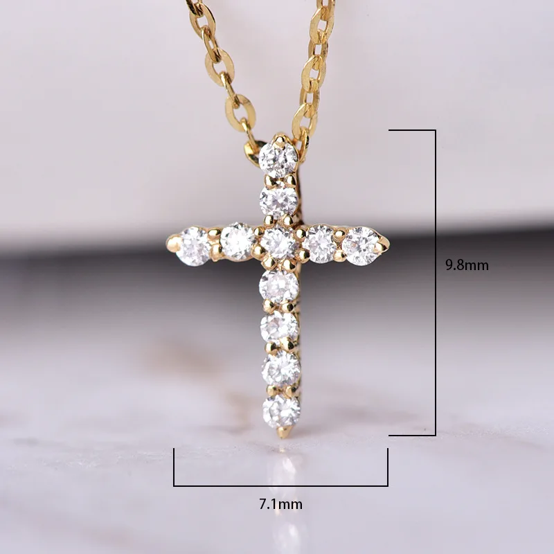 18K Solid Gold Real Diamond Cross Pendant Gold Necklace for Women