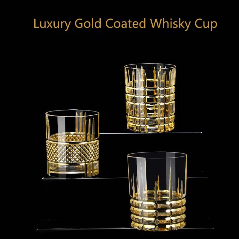 Luxury gold coated whisky glass cup Household high-end wine glass cup  European thickened crystal glass cup