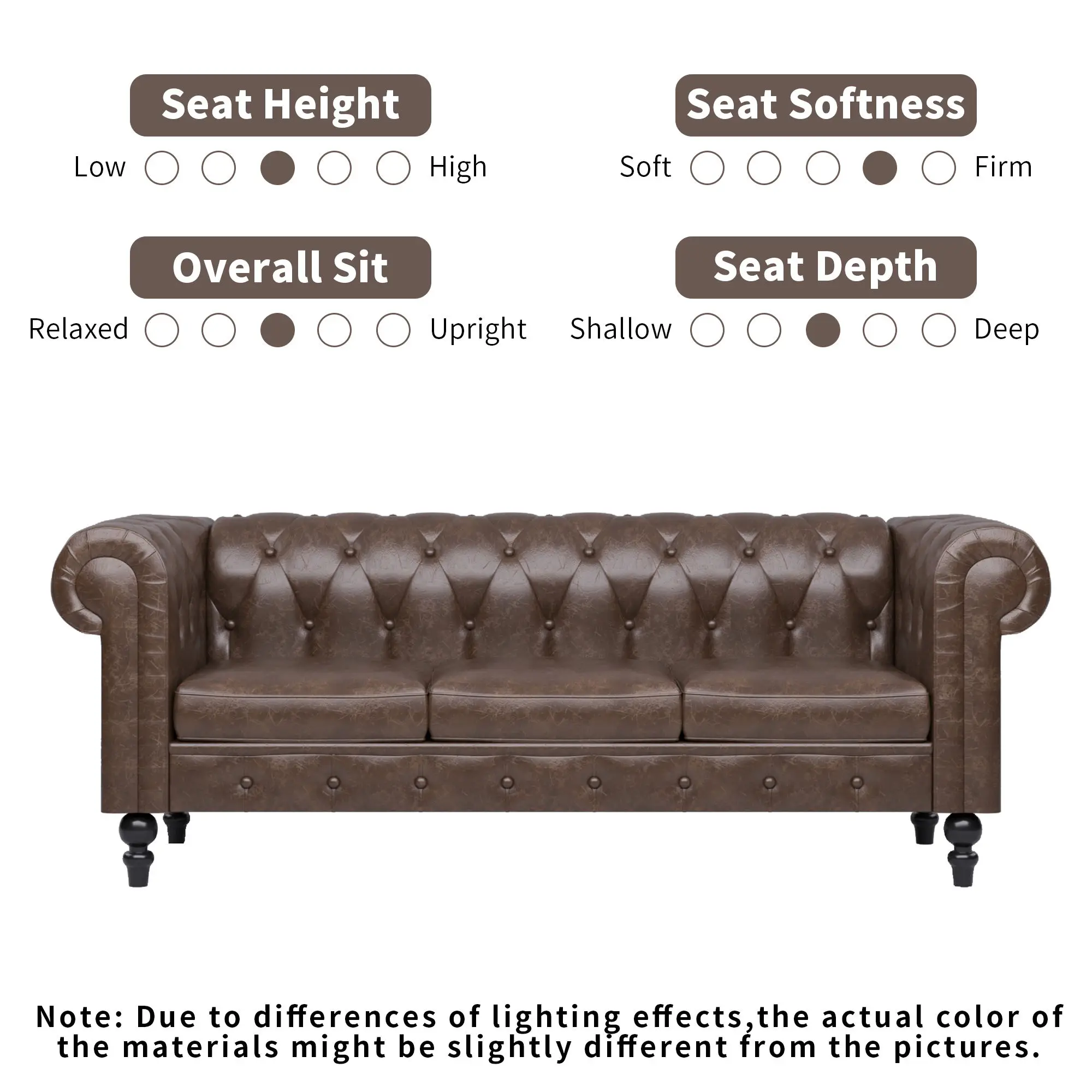 America Vintage Style Chesterfield Sofa 3 Seater Loveseat Sofas Set Tan Leather Couch