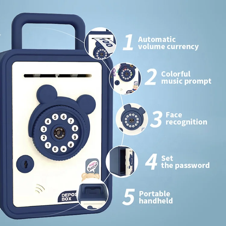 Electronic Piggy Bank Simulated Face Recognition ATM Auto Scroll Coin Cash Money Boxes Kids Gift