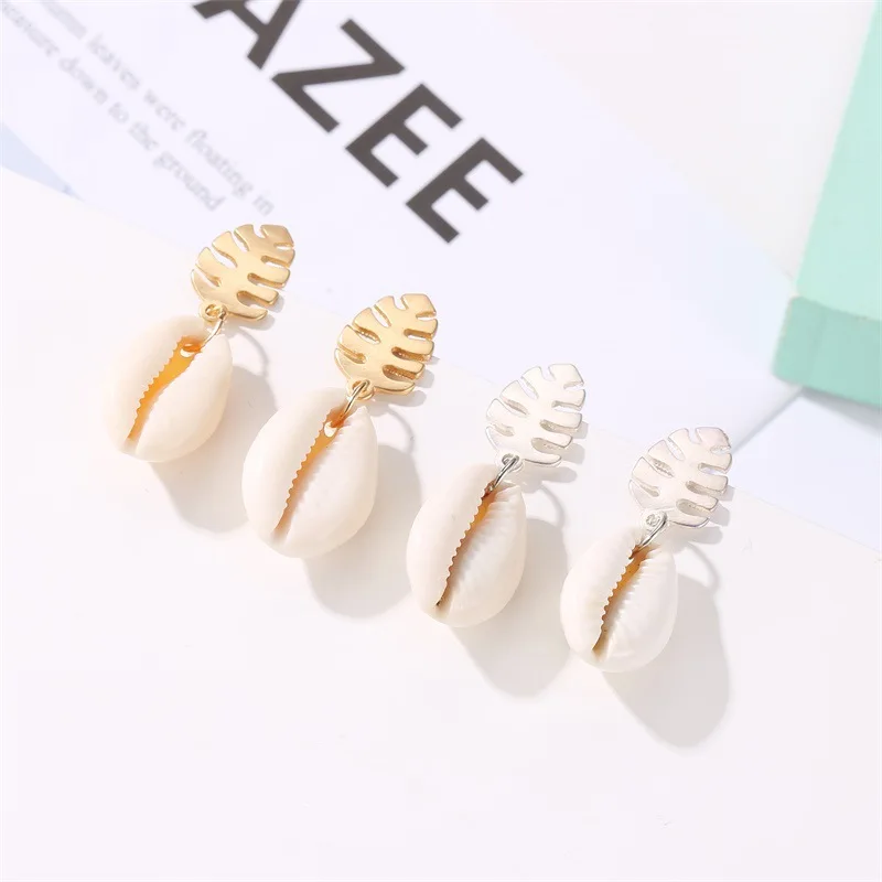 JER-197030 Korean Tortoiseshell Abalone Cowrie Seashell Sea Coconut Conch Gold Plated Pearl Tortoise Natural Snail Shell Earring