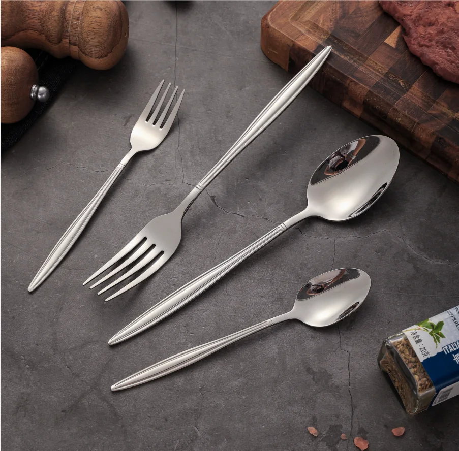Custom stainless steel silver color cutlery tableware couvert de table cheap online knife spoon and fork dinnerware sets