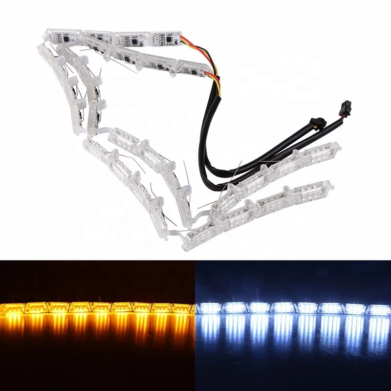 Car Headlight Tear Eye Dual Color 16 LED DRL Flexible Strip Light  Turn Signal car 5050 led strip