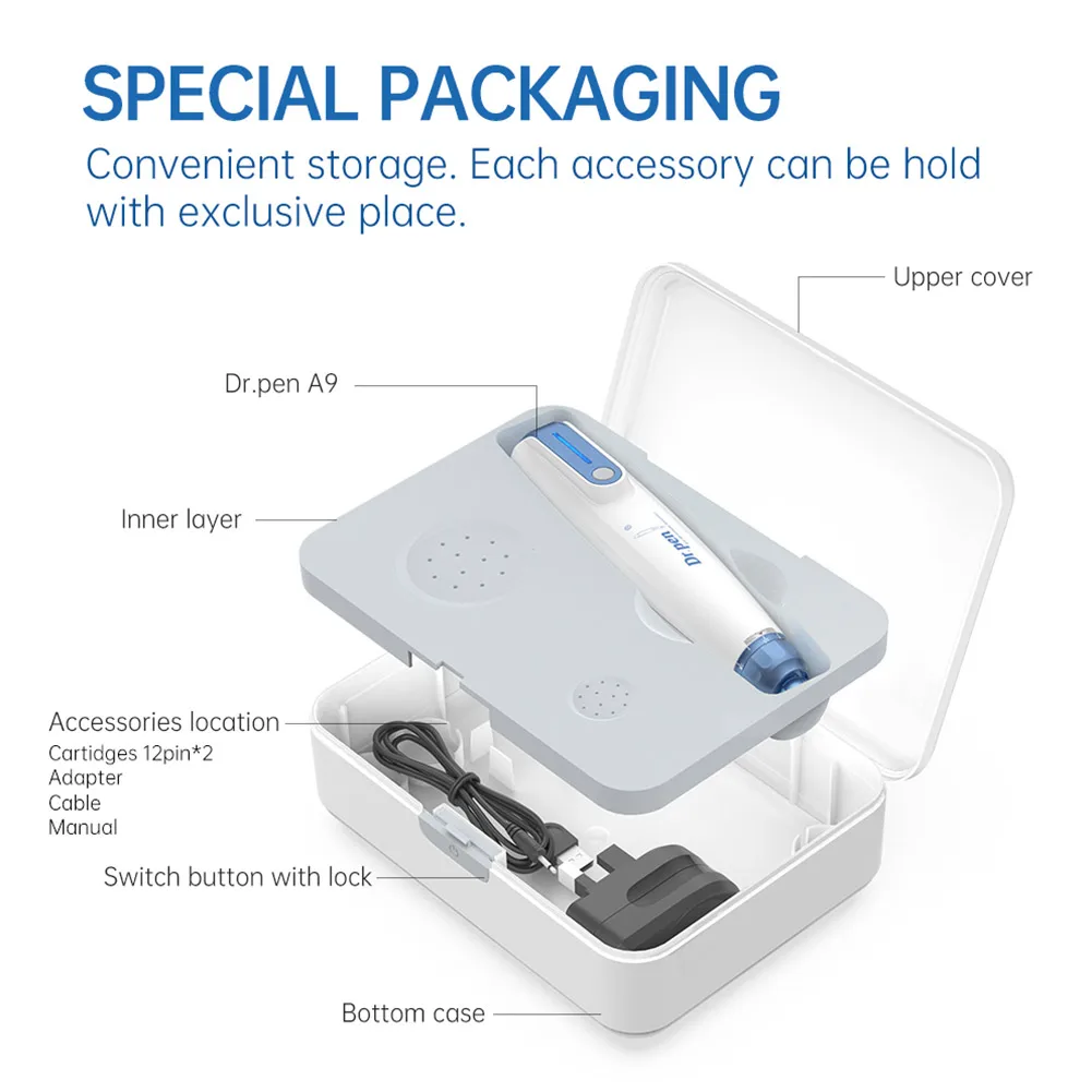 A9 Dr.pen Ultima Wireless Derma Pen with 12pcs Cartridge Needle Electric Microneedle Mesotherapy Dermapen Anti Acne Scars Spot