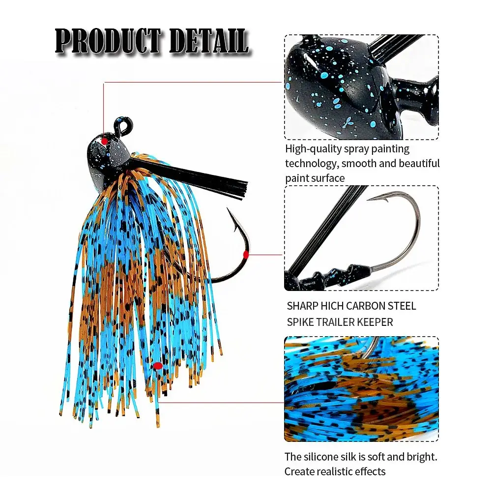 7g 10g 14g Sea Bass Lead Hook Silicone Skirt Anti-hanging Bottom Flipping Freshwater Jig Lead Hook Buzz Bait Fishing Lure