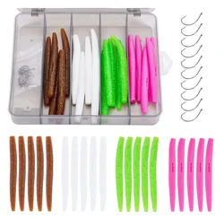 Lugworm Bionic Earthworm PVC Plastic Earth Worm Moving Fishing Lures Soft Bait Set wtih Hooks