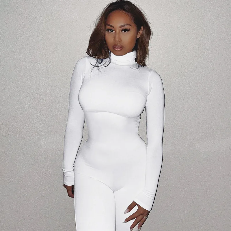 2022 new arrivals boutique ropa bodysuit Elegant jumpsuits White long sleeve bodycon jumpsuit one piece jumpsuits