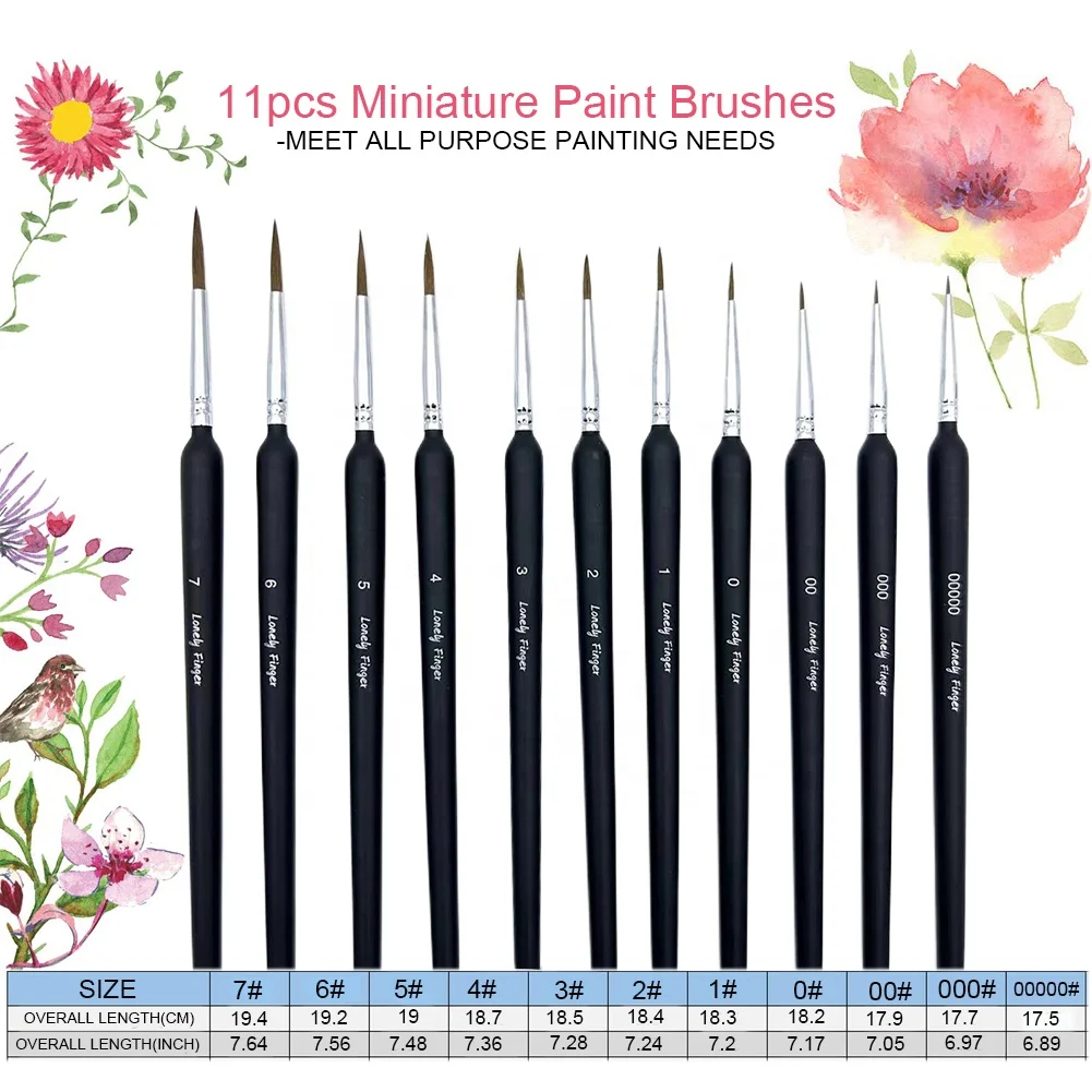 11pcs Detail Paint Brushes Extra Fine Tips Professional Miniature Painting Art Set for Micro Watercolor Oil Acrylic Craft Models