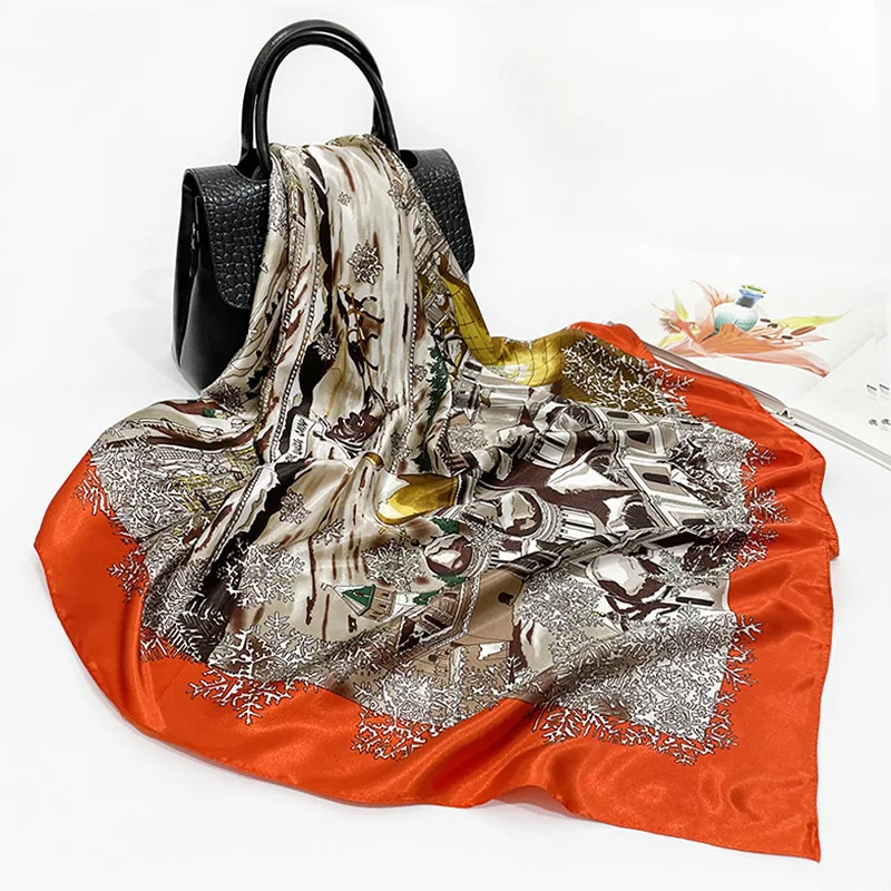 China Wholesale 2022 Spring Luxury Silk Satin Scarves Head Hijab 90x90cm Square Silk Bandana Scarf