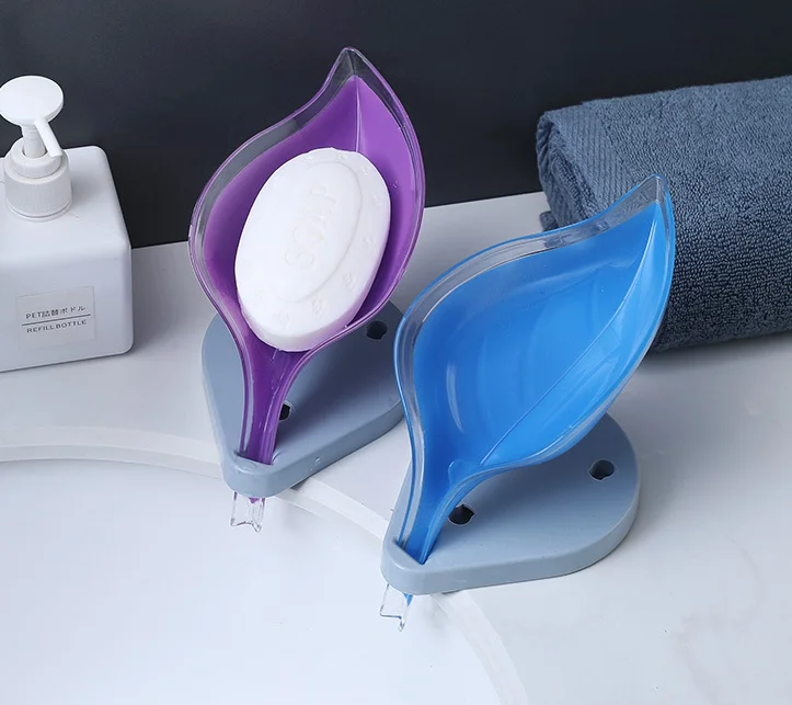 Self Draining Leaf Shape Soap Box Soap Holder with Draining Tray for Shower Bathroom Kitchen