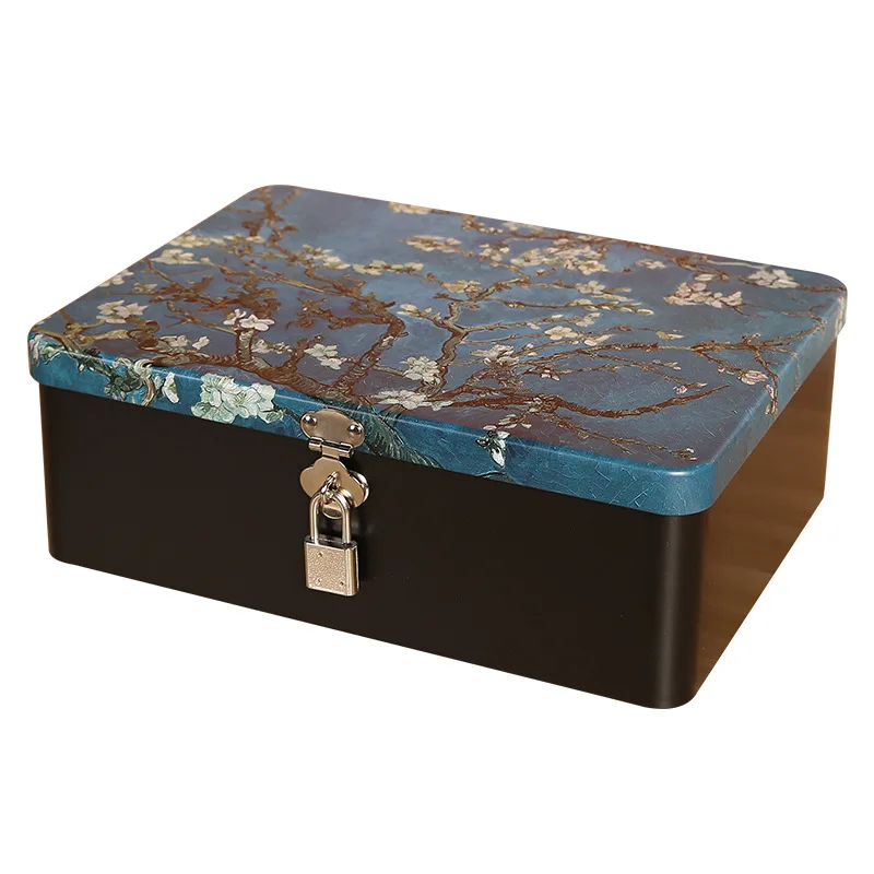 Retro Color Box With Lock And Key Metal Iron Desktop Storage Box Cosmetic Card Jewelry Home Desktop Drawer Small Box With Lid