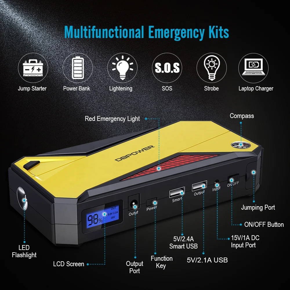 DBPOWER 800A пик 18000 мАч автомобиля высокомощный пусковое устройство Power