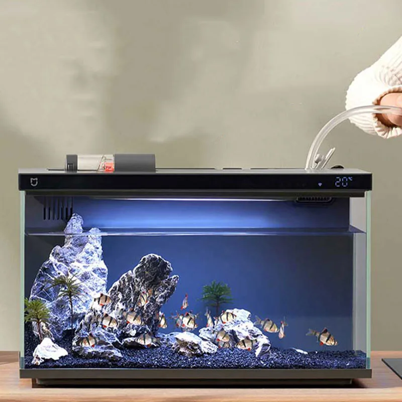 Glass Aquarium Fish Tank  Intelligent Desktop Ecological Fish Tank with WIFI Control Feeding Box Light Filter