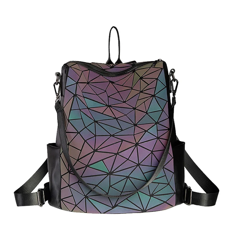 Holographic Luminous Backpack Women Geometric Shoulder Bag Folding Student School Bags For Teenage Girl