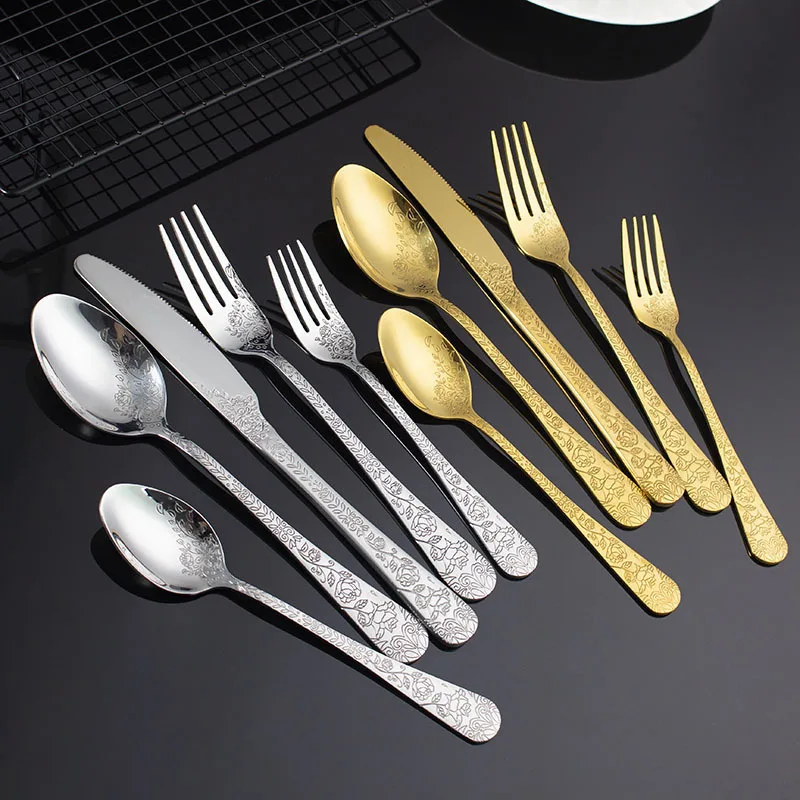 Knife, fork, stainless steel hammer, sand polishing tableware set, restaurant wedding gold tableware set Stainless Steel Cutlery