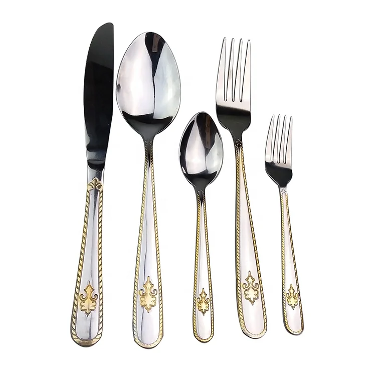 Modern silver plated flatware stainless steel cutlery 5 piece wedding silverware