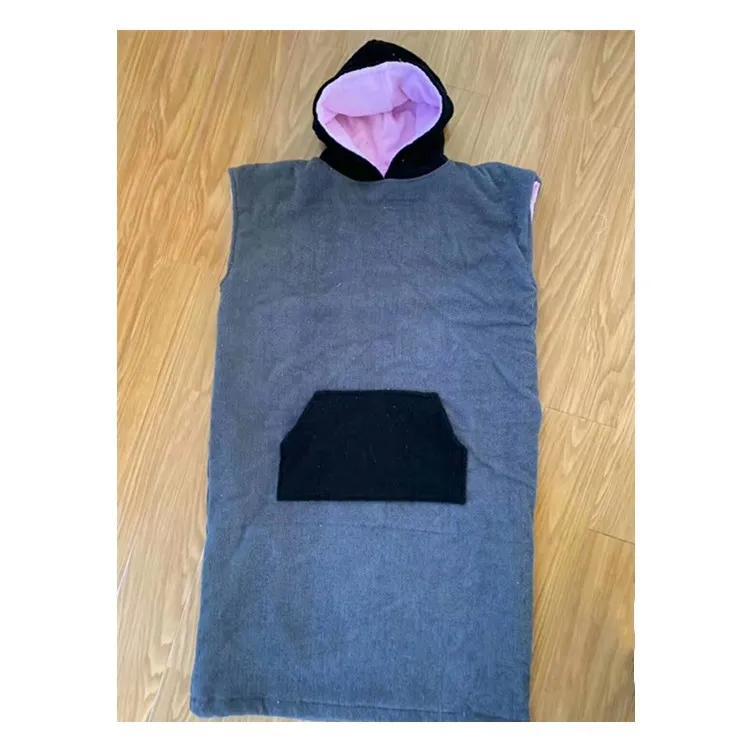 70x110cn quick changing  microriber long black poncho changing bath robe towel with pocket