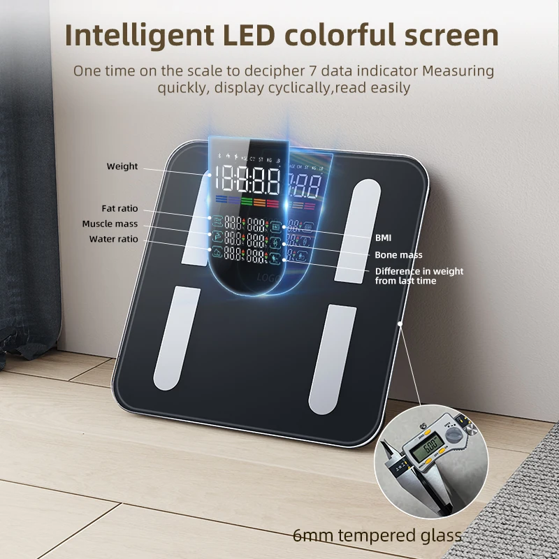 High Accuracy Sensor Scale Intelligent Bluetooth Body Weight Scale BMI Digital 4 Electrodes Smart Body Weight Scale LED