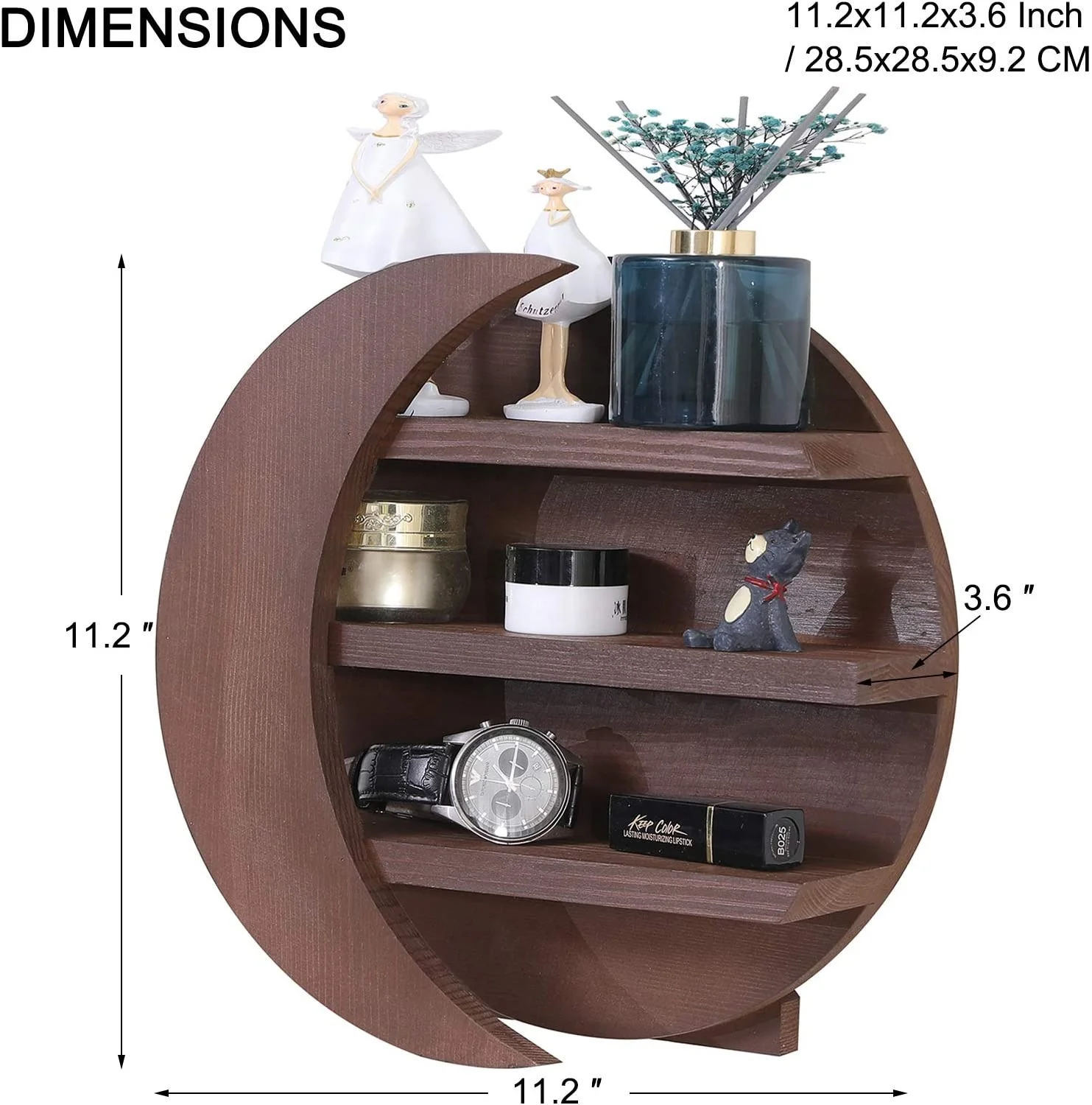 Moon Shelf Decor Crystal Display Rustic Wooden Boho Wall Shelves Witchy Room Crescent Floating Premium