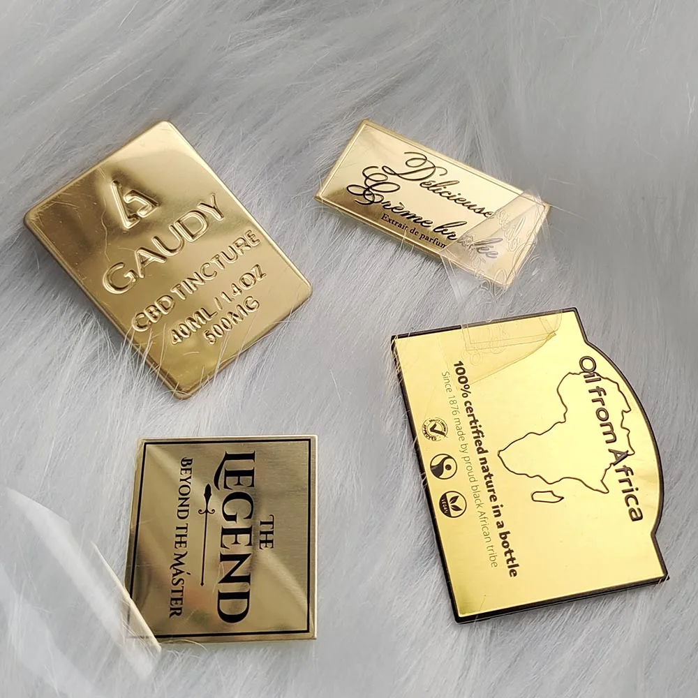 Custom aluminum label and nameplate luxury private perfume bottle label design embossed oem brand logo label