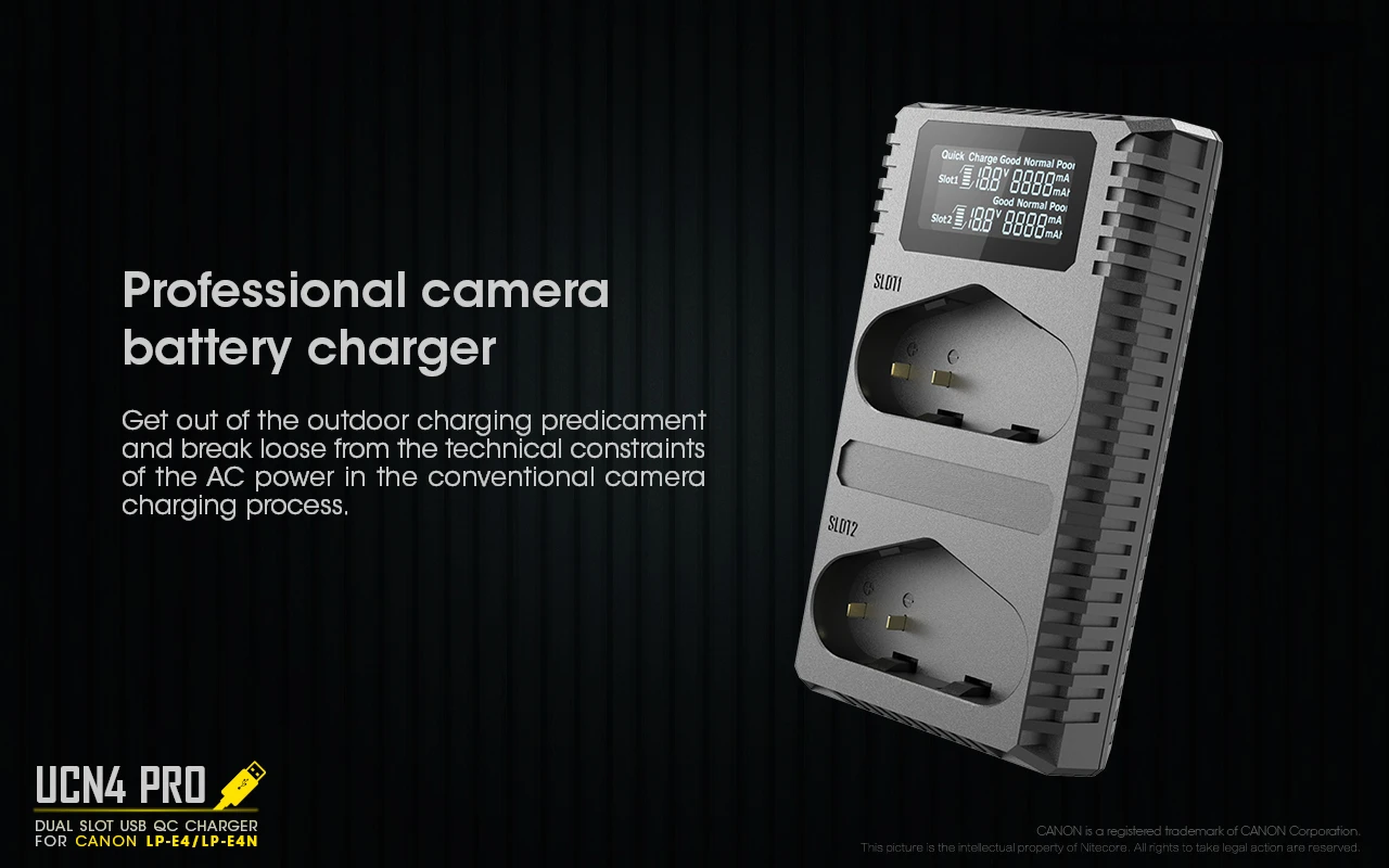 Huiyuan UCN4 Pro Dual Slot USB QC LP-E4 LP-E4N LP-E19 Charger For Canon DSLR EOS 1D 1DX 1DS SLR Camera Battery