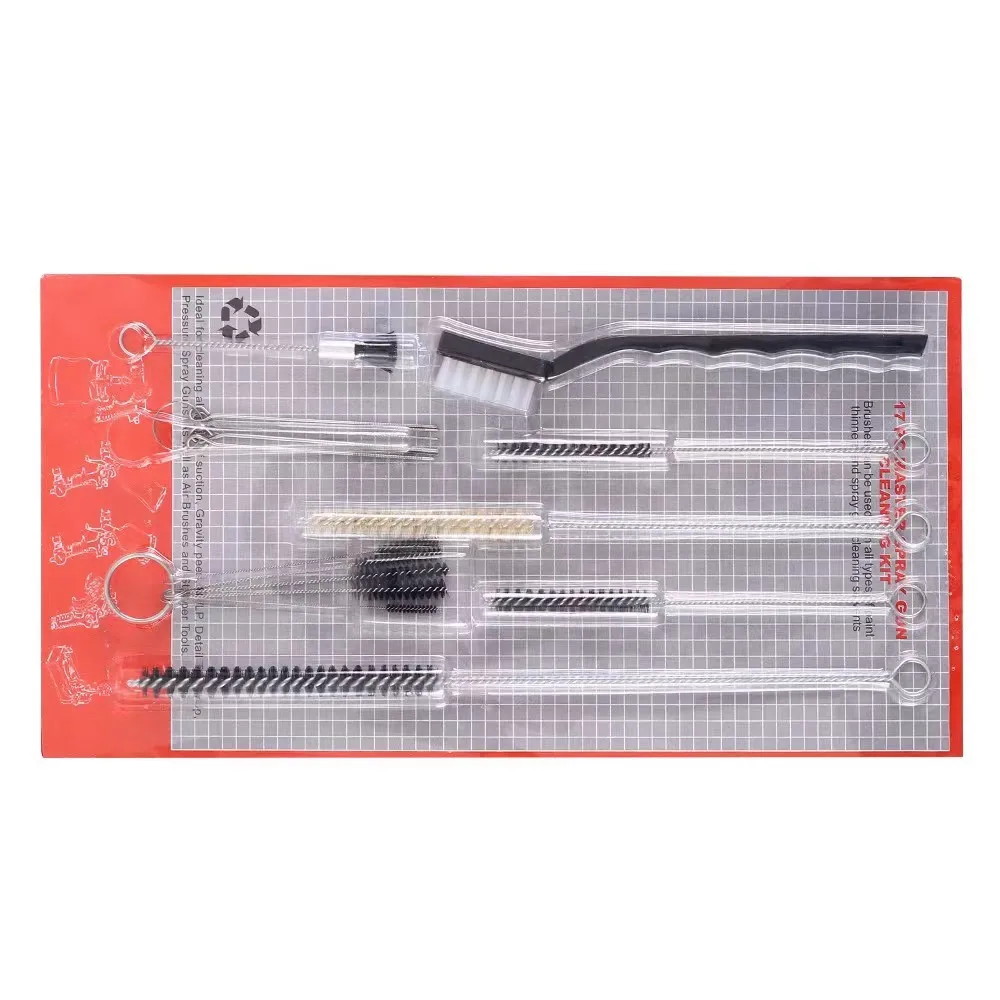 17-piece Set of Spray Gun Pipe Cleaning Brush Auto Parts Cleaning Kit Gun Brush Mechanical Cleaning Nylon Strip Brush Car Wash