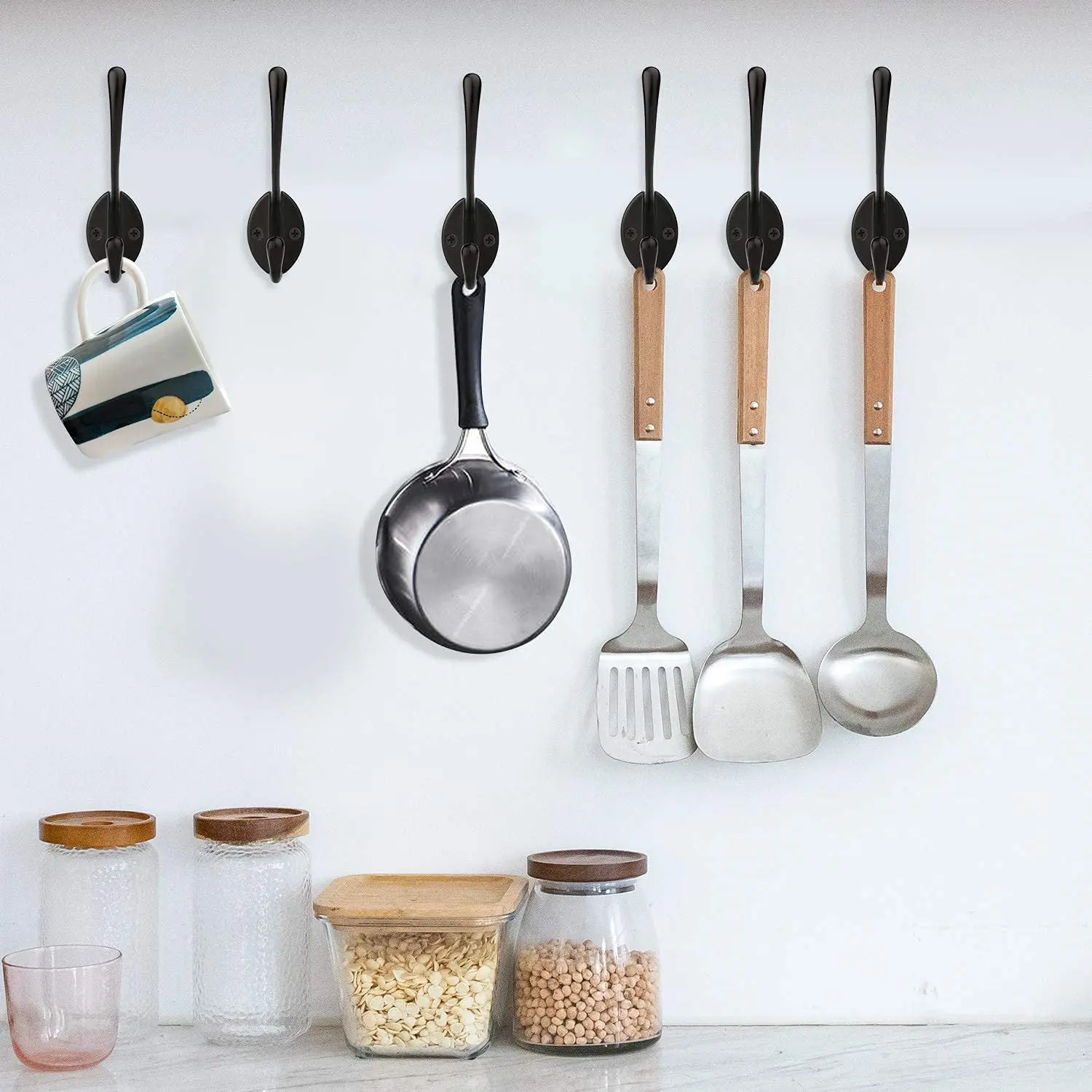 Metal Vintage Bronze Black Double Coat Hook Wall Mounted Metal Wood Robe Hanging Hook for Towel Bag Scarf Hat