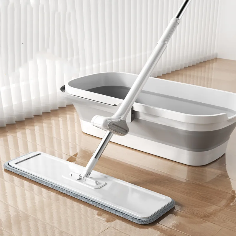 Flat Mop Bucket Free Hand Washing Lazy Squeeze Mop Automatic Spin 360 Rotating Wooden Floor Mop Household Cleaning Tool