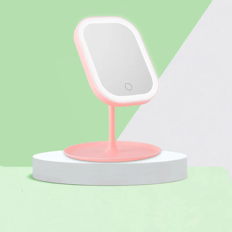 Led vanity mirror 3-color band fill light vanity mirror female folding dormitory square desktop beauty mirror