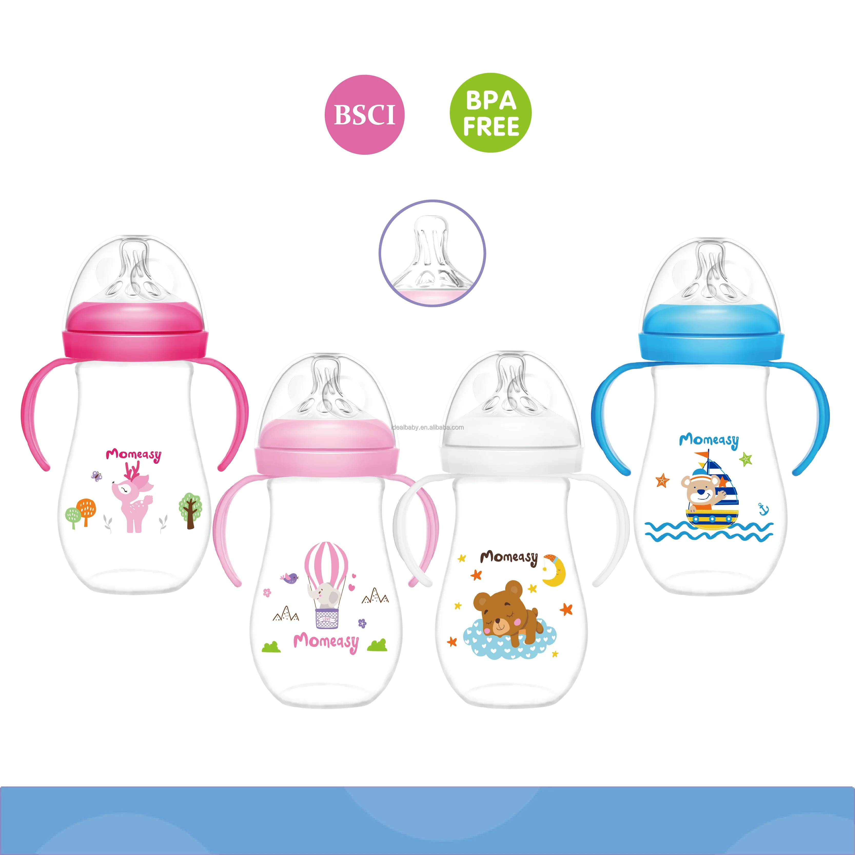 10OZ/300ML PP Wide Neck Baby Feeding Bottle With Double Handle