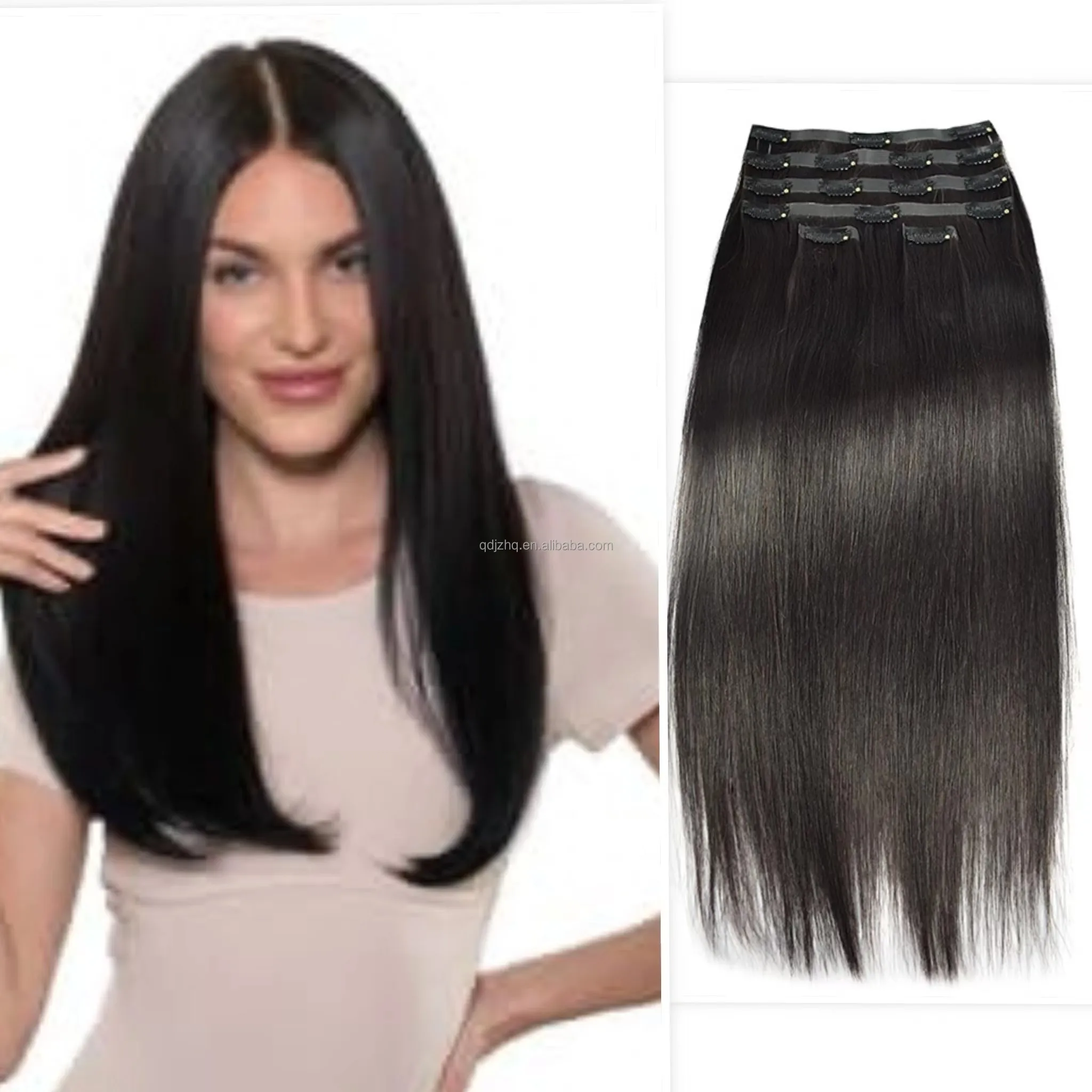 Wholesale 100human hair 6pcs invisible seamless PU clip in hair extensions raw hair vendor