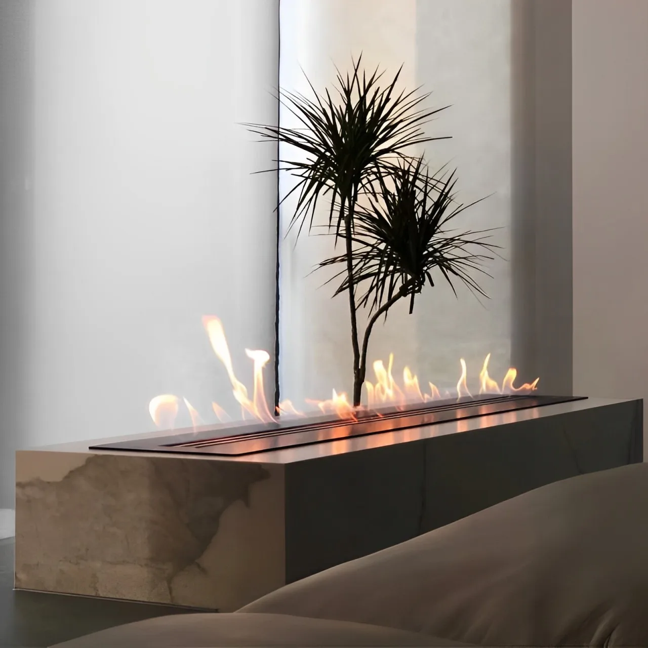 Modern 600mm Freestanding Bio Ethanol Fireplace Burner Wood Inserted Decorate for Hotel & Villa Outdoor Steel Metal Material