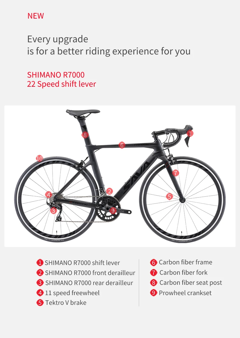 In Stock Road Bike Carbon Fiber for Sale R09 Shimanos R7000 22 SPEED V Brake Carbon Frame Racing Bicycle 700C Bicicleta for Adult