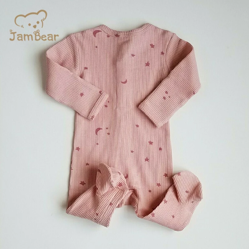 Baby Organic waffle romper Organic Thermal Footie new baby zip romper High Quality infant jumpsuit ribbed knit romper