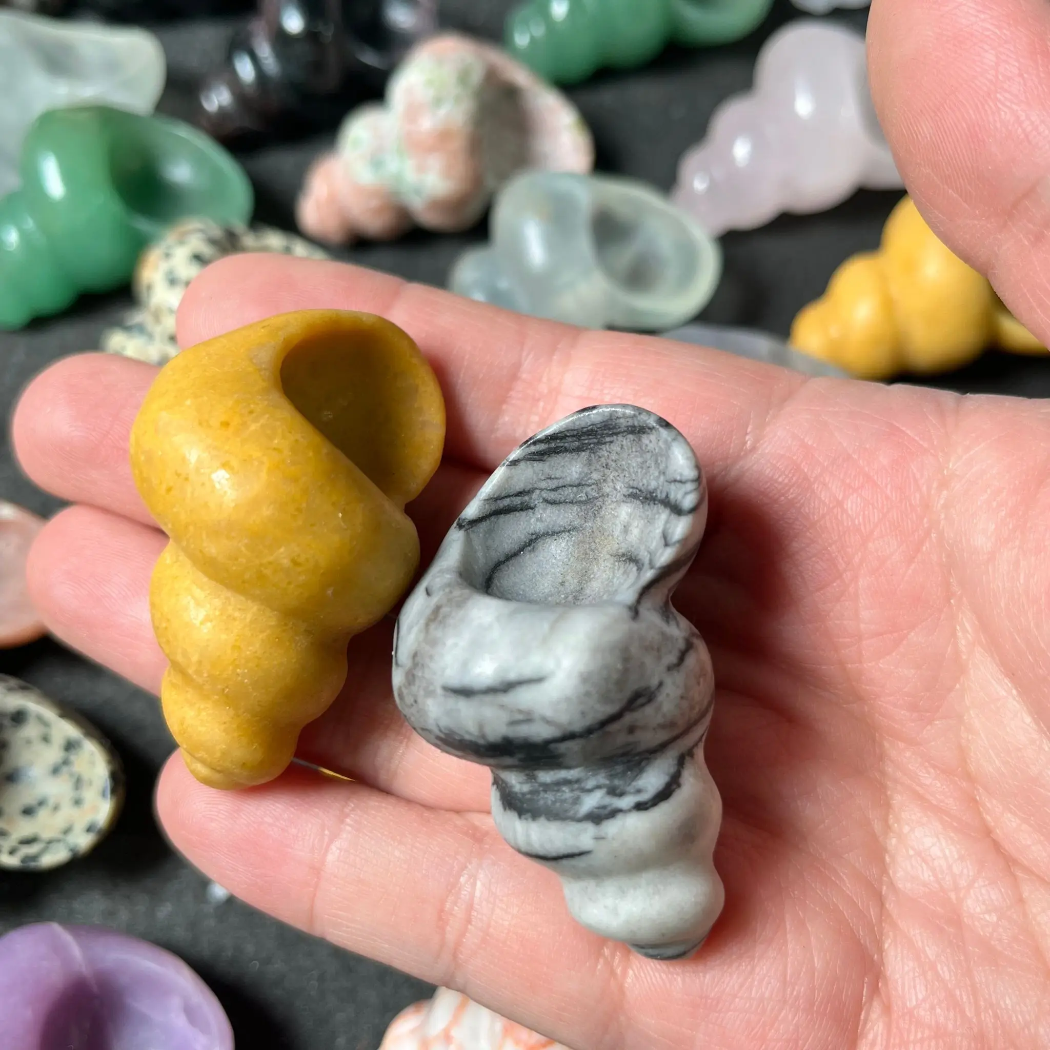 Mini Carved Natural Conch Shell Charm Fluorite Conch Carved Shell Gemstone Carving Crystal carving Sculpture Figurine