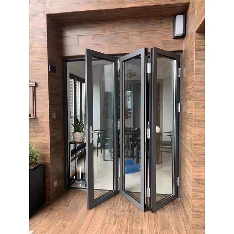 Aluminum folding outer  folding glass door front door compartment external accordion door