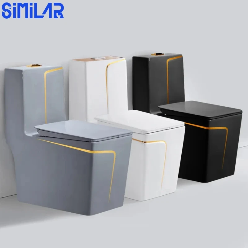 SIMILAR Black Gold Water Closet Ceramic Square Toilets for Bathroom